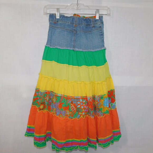 Chidrens Place Girls 8 Denim Multicolor Floral Boho Flowing Skirt - Picture 8 of 11